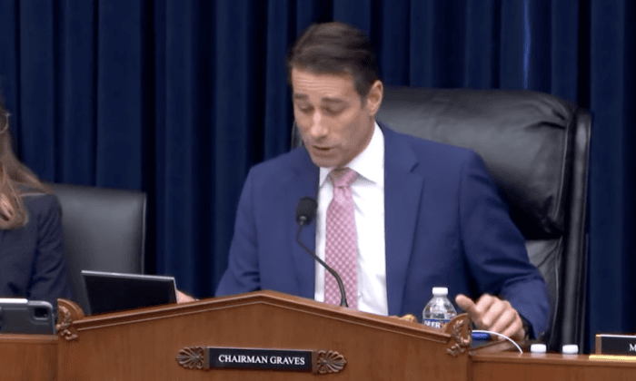 U.S. Rep. Garret Graves (R-La.), chairs the Aviation Subcommittee hearing of the House Committee on Transportation and Infrastructure on April 19, 2023. (Janice Hisle/The Epoch Times via screenshot of live video)