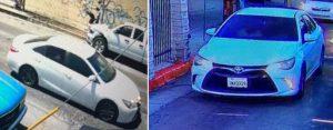 Surveillance footage showed Jackson exiting his vehicle, a white Toyota Camry, near the victims who were painting out gang graffiti on Van Alden Avenue in Northridge, Calif., on April 15, 2023. (Courtesy of Los Angeles Police Department)