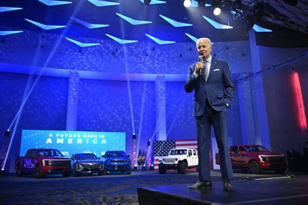President Joe Biden speaks at the 2022 North American International Auto Show in Detroit on Sept. 14, 2022. (MANDEL NGAN/AFP via Getty Images)