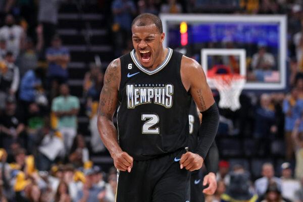 Xavier Tillman (2) of the Memphis Grizzlies reacts during the second half against the Los Angeles Lakers of Game Two of the Western Conference First Round Playoffs at FedExForum in Memphis on April 16, 2023. (Justin Ford/Getty Images)