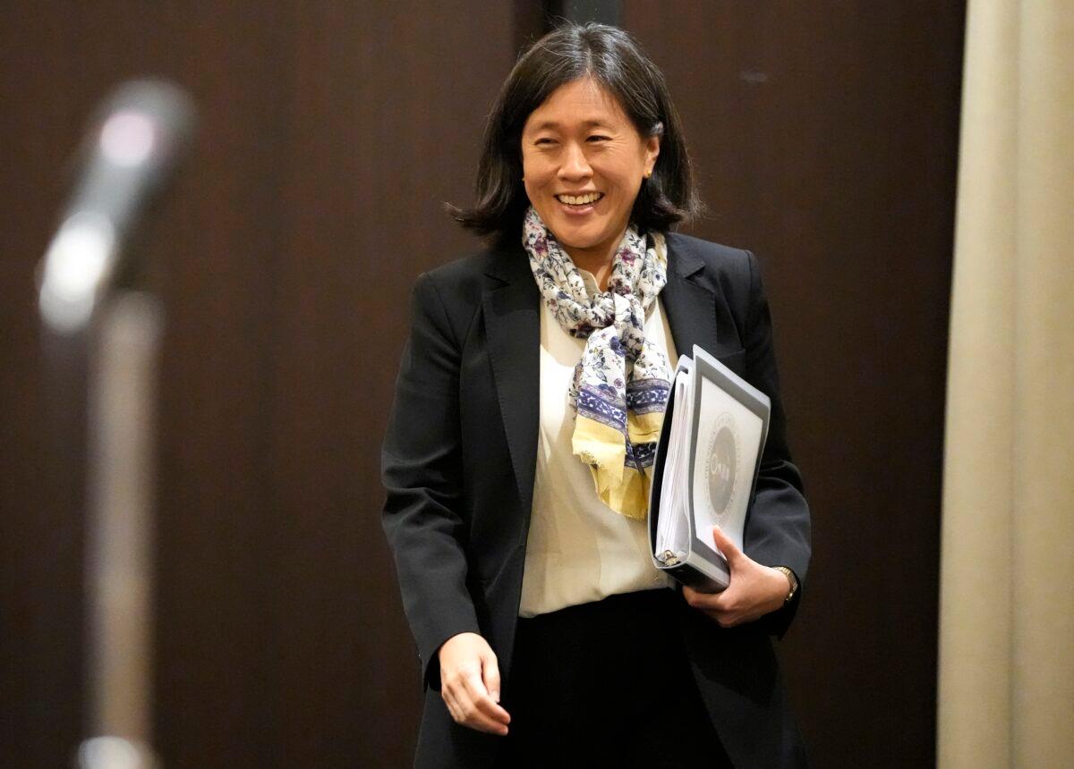 U.S. Trade Representative Katherine Tai arrives at a press conference at the Foreign Correspondents' Club of Japan in Tokyo on April 20, 2023. (Shuji Kajiyama/AP Photo)