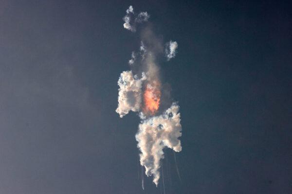 SpaceX's next-generation Starship spacecraft, atop its powerful Super Heavy rocket, explodes after its launch from the company's Boca Chica launchpad on a brief uncrewed test flight near Brownsville, Texas, on April 20, 2023. (Joe Skipper/Reuters)