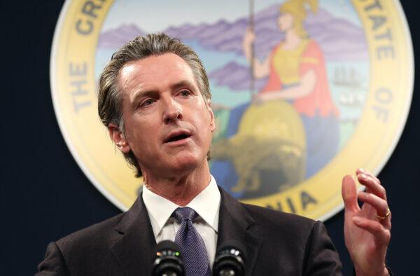 California Gov. Gavin Newsom speaks during a press conference in Sacramento on Feb. 1, 2023. (Justin Sullivan/Getty Images)