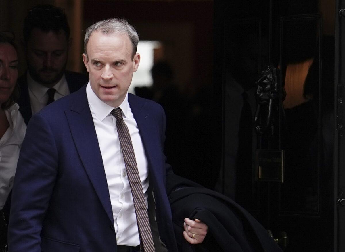 Dominic Raab, then the UK's deputy prime minister, leaves 10 Downing Street following a Cabinet meeting in London on April 18, 2023. (Jordan Pettitt/PA Media)