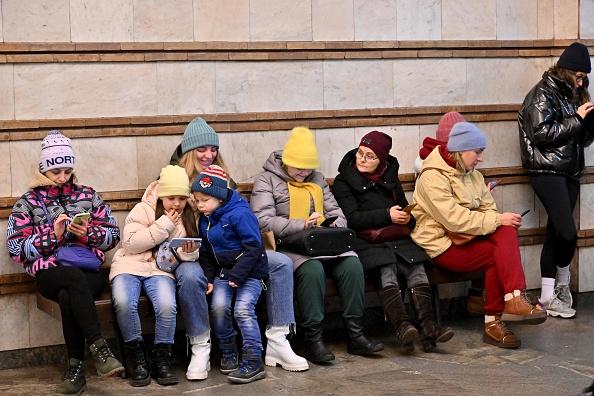 People shelter inside a subway station during missile strikes in Kyiv on Dec. 31, 2022. (Sergei Supinsky/AFP via Getty Images)