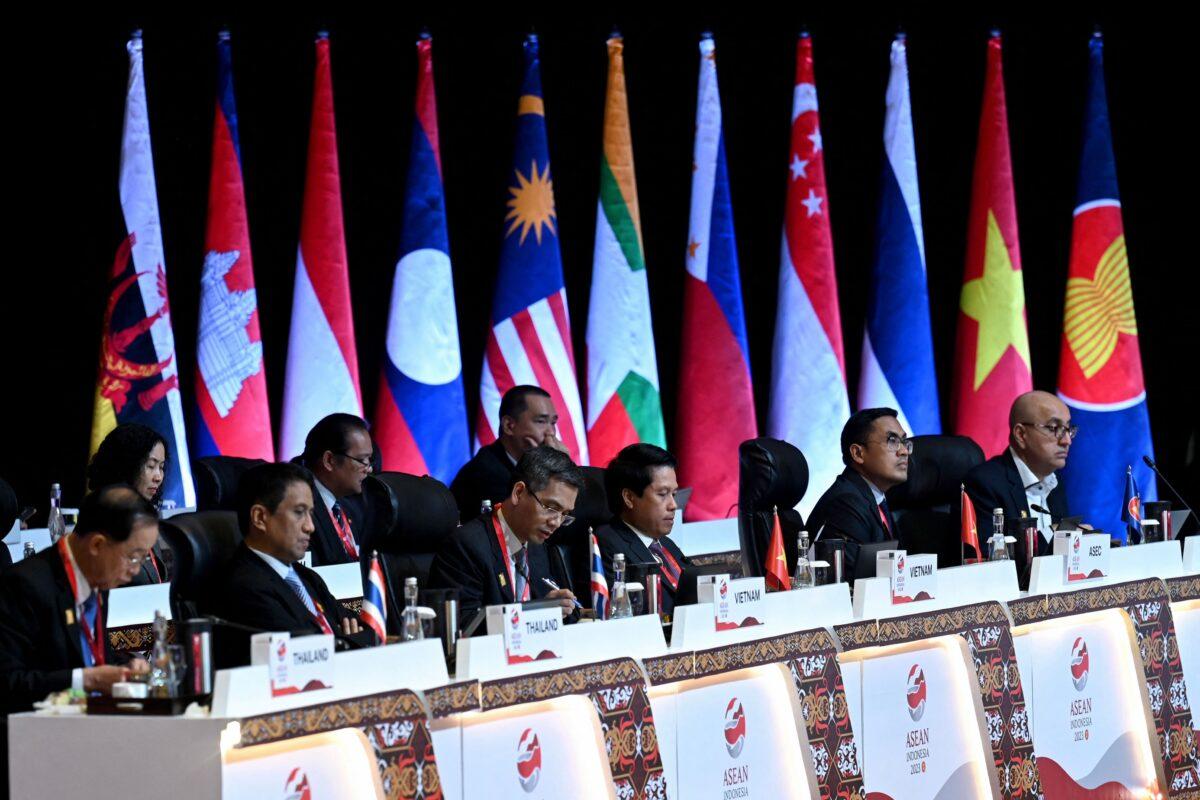 Delegates attend the Association of Southeast Asian Nations (ASEAN) Finance Minister's and Central Bank Governors' meeting in Nusa Dua on Indonesia's resort island of Bali, on March 31, 2023. (Sonny Tumbelaka/AFP via Getty Images)