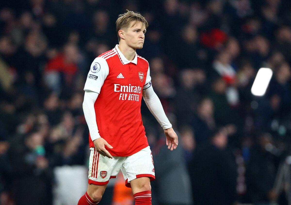 Arsenal's Martin Odegaard looks dejected after the Premier League match between Arsenal FC and Southampton FC at Emirates Stadium in London on April 21, 2023. (Hannah Mckay/Reuters)