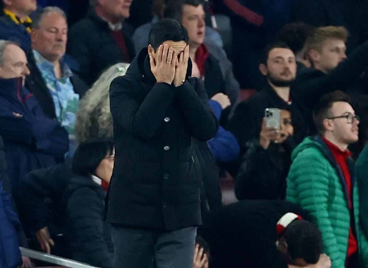 Arsenal manager Mikel Arteta reacts during the Premier League match between Arsenal FC and Southampton FC at Emirates Stadium in London on April 21, 2023. (Hannah Mckay/Reuters)