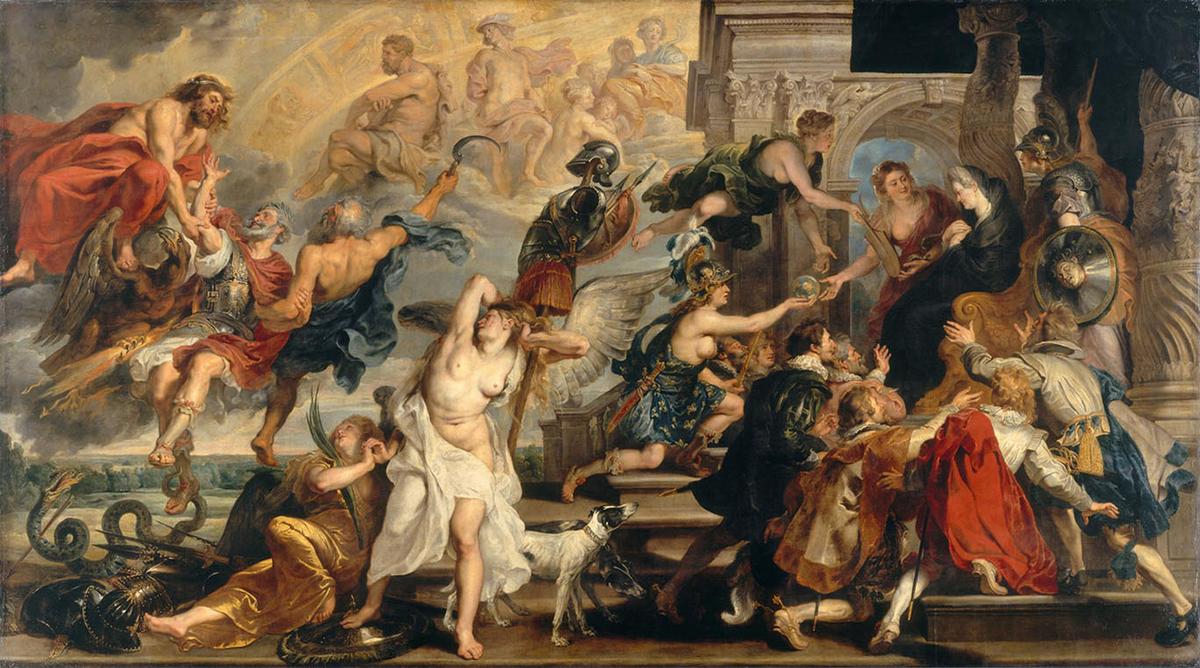 "The Apotheosis of Henry IV and the Proclamation of the Regency of Marie de' Medici," from the Marie de' Medici cycle, circa 1622–1625, by Peter Paul Rubens. Oil on canvas. Louvre Museum, Paris. (Public Domain)