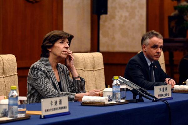 French Foreign Minister Catherine Colonna (L) attends a meeting with her Chinese counterparts in the Diaoyutai State Guesthouse in Beijing on April 5, 2023. (Jade Gao-Pool/Getty Images)