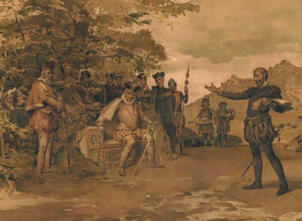 Camões reading "The Lusiads" to King Sebastian, in a lithograph from 1893, by António Ramalho. (Public Domain)