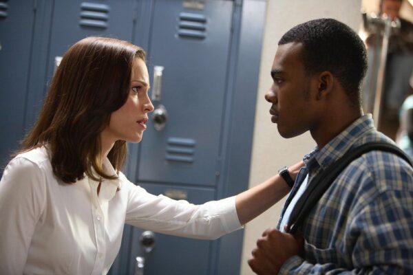Erin Gruwell (Hilary Swank) and Andre Bryant (Mario), in "Freedom Writers." (Paramount Pictures)