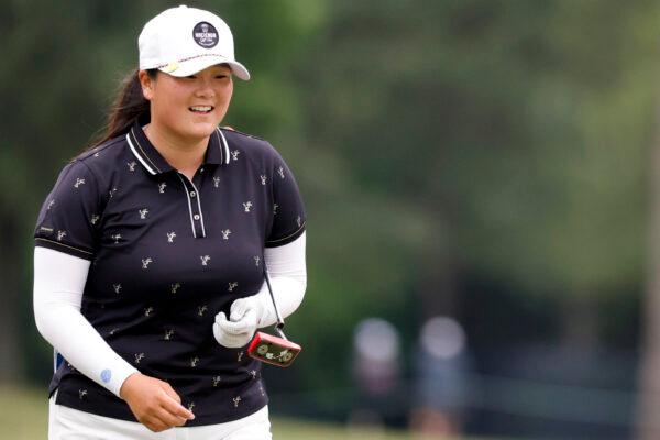  Angel Yin of Arcadia, Calif., smiles on the fourth green during the final round of The Chevron Championship at The Club at Carlton Woods in The Woodlands, Texas, on April 23, 2023 . (Carmen Mandato/Getty Images)