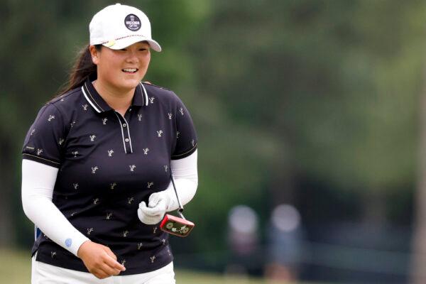 Angel Yin of Arcadia, Calif., smiles on the fourth green during the final round of The Chevron Championship at The Club at Carlton Woods in The Woodlands, Texas, on April 23, 2023 . (Carmen Mandato/Getty Images)