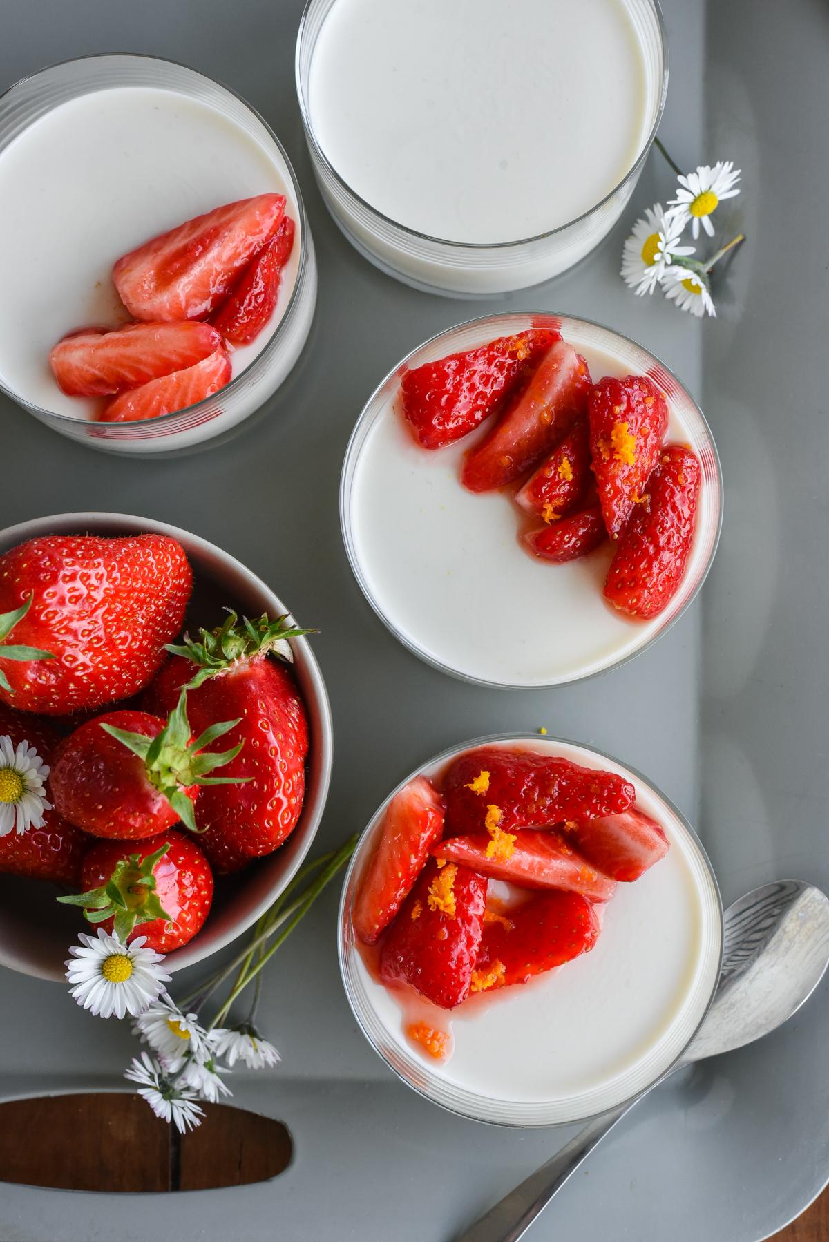 Mix strawberries with orange zest and sugar, then let sit for 2 hours. Add to the glasses before serving. (Audrey Le Goff)