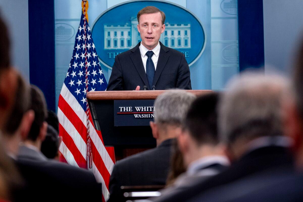 White House national security adviser Jake Sullivan speaks at a press briefing at the White House on April 24, 2023. (Andrew Harnik/AP Photo)