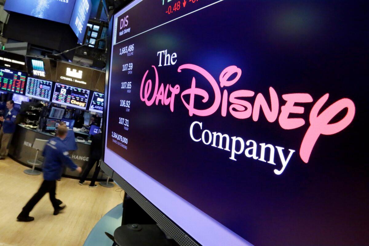 The Walt Disney Co. logo appears on a screen above the floor of the New York Stock Exchange in New York, on Aug. 8, 2017. (Richard Drew/AP Photo)