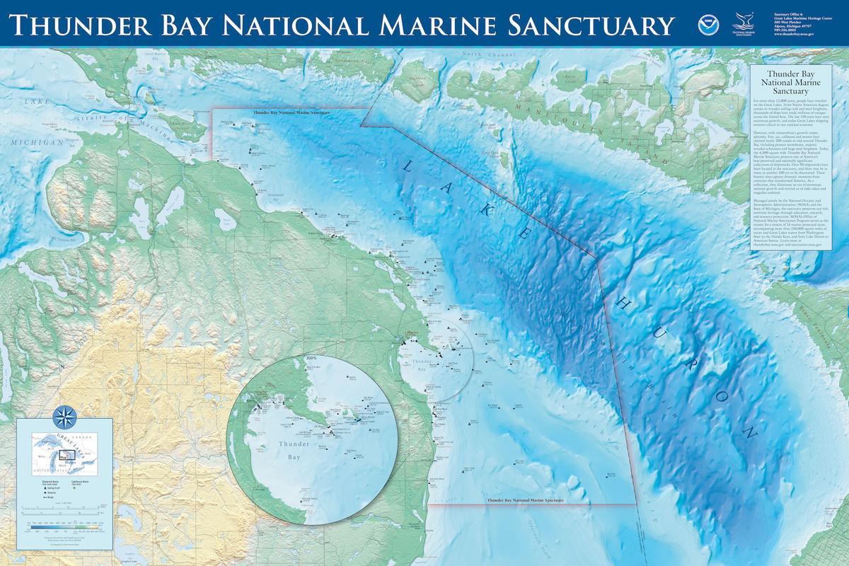 Location of NOAA’s Thunder Bay National Marine Sanctuary in Lake Huron in the vicinity of where Ironton sank. (Courtesy of NOAA Thunder Bay National Marine Sanctuary)