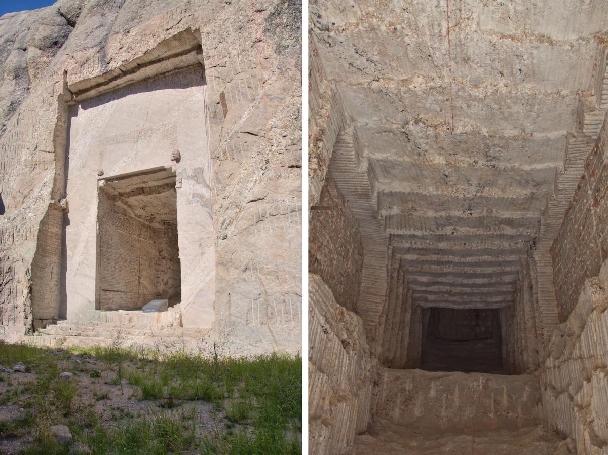 The exterior and interior of the Hall of Records at Mount Rushmore. (Public Domain)