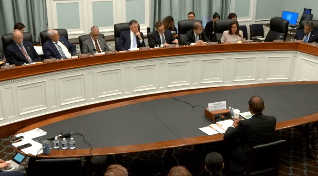 Lawmakers hear testimony from Billy Nolen, acting administrator of the Federal Aviation Administration, in Washington on April 26, 2023. (Janice Hisle/The Epoch Times via screenshot of live video.)
