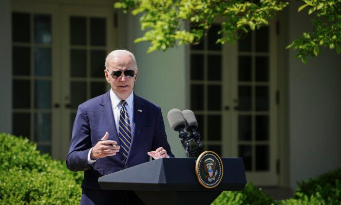 President Joe Biden during a press briefing at the White House in Washington on April 26, 2023. (Madalina Vasiliu/The Epoch Times)