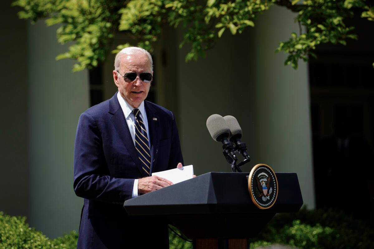 President Joe Biden during a press briefing at the White House on April 26, 2023. (Madalina Vasiliu/The Epoch Times)