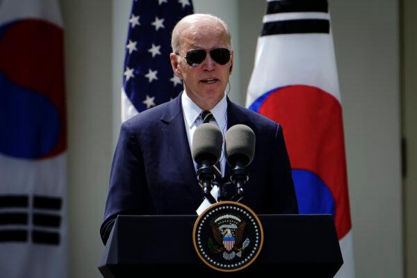 President Joe Biden during a press briefing at the White House in Washington, on April 26, 2023. (Madalina Vasiliu/The Epoch Times)