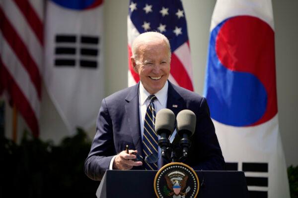 President Joe Biden responds to a reporter's question on the debt limit during a joint press conference with South Korean President Yoon Suk-yeol in the Rose Garden at the White House, in Washington, April 26, 2023. (Drew Angerer/Getty Images)
