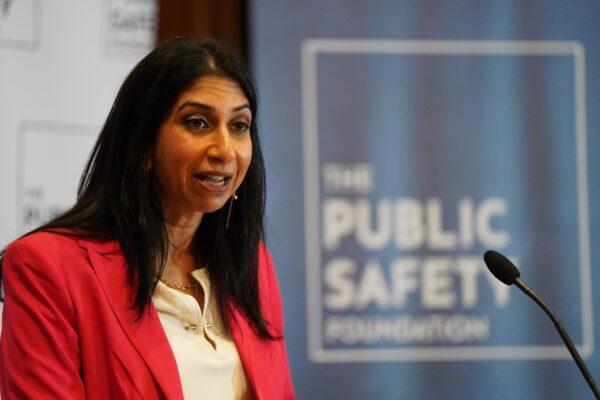 Home Secretary Suella Braverman delivers a speech on policing at the Public Safety Foundation think tank in central London, on April 26, 2023. (Stefan Rousseau/PA Media)