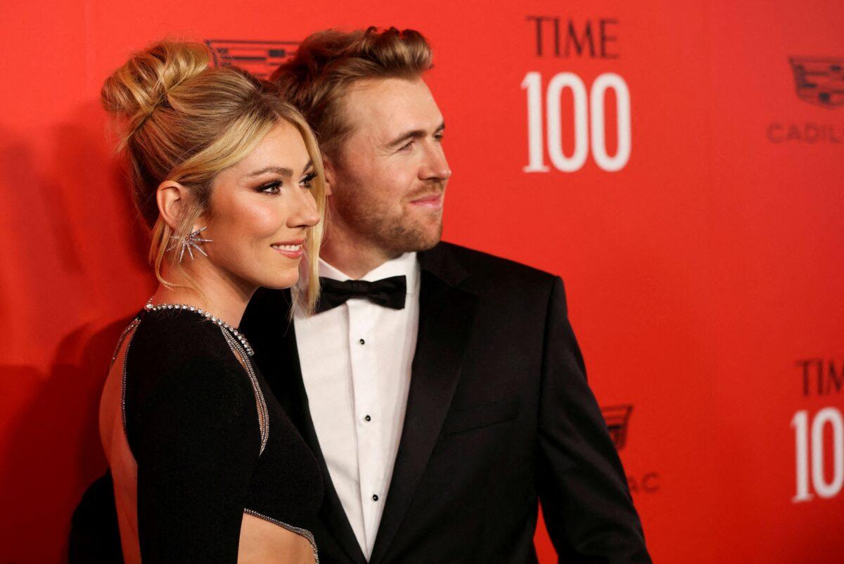 Mikaela Shiffrin (L) and Aleksander Aamodt Kilde pose on the red carpet as they arrive for the Time Magazine 100 gala celebrating their list of the 100 Most Influential People in the world in New York on April 26, 2023. (Andrew Kelly/Reuters)