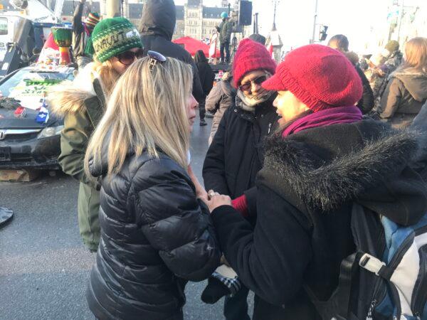 Tamara Lich talks with supporters during the Freedom Convoy protest in Ottawa in February 2022. (Courtesy of Tamara Lich)