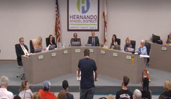 Floyd delivers comments during the Hernando County School Board Meeting in Brooksville, Florida, on April 25, 2023. (Hernando County School District/Screenshot)