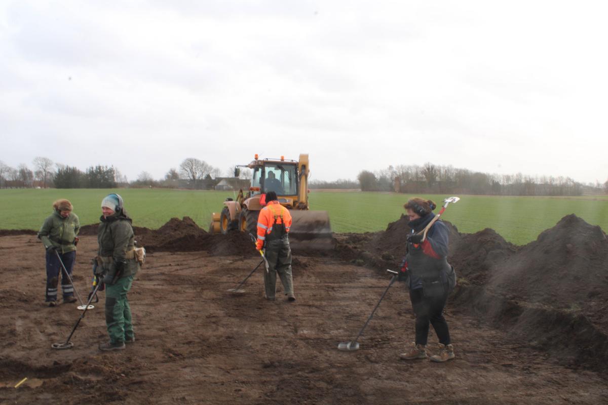 Locals assist in searching the soil with metal detectors for treasure. (Photos from Nordjyske Museer, Denmark)
