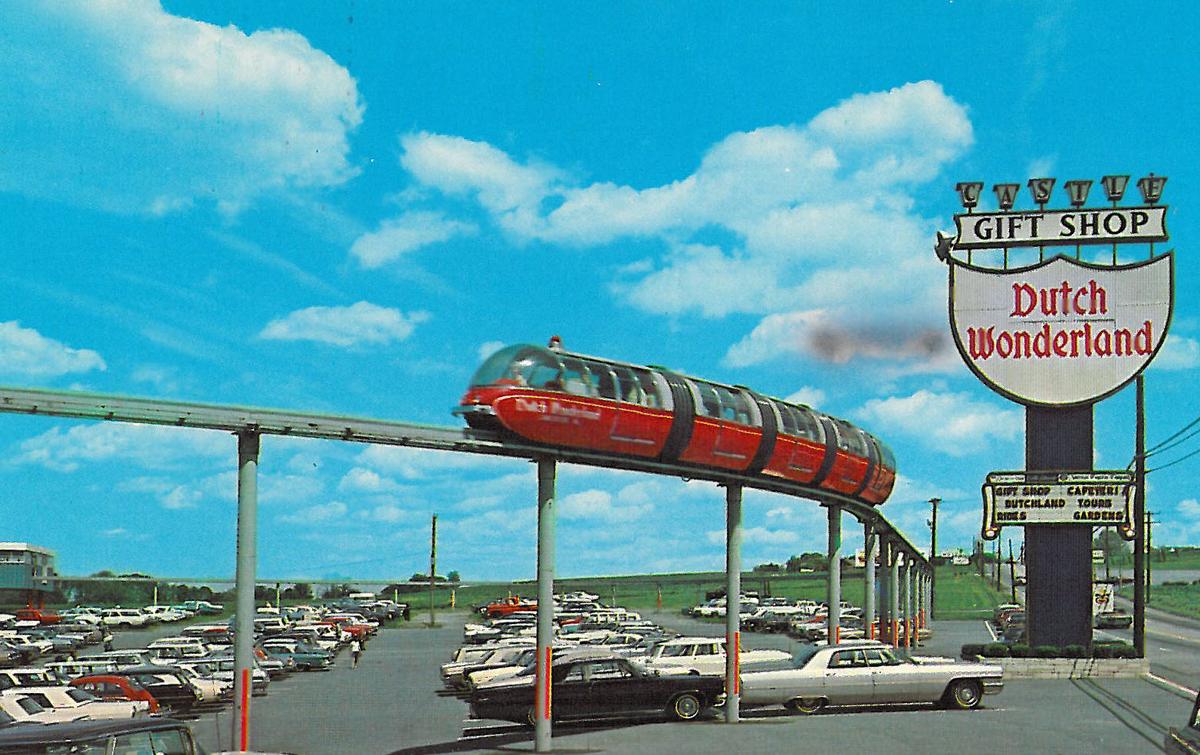 Old-time postcard of the Monorail, which gives visitors a bird’s-eye view of the park. (Courtesy of Dutch Wonderland)