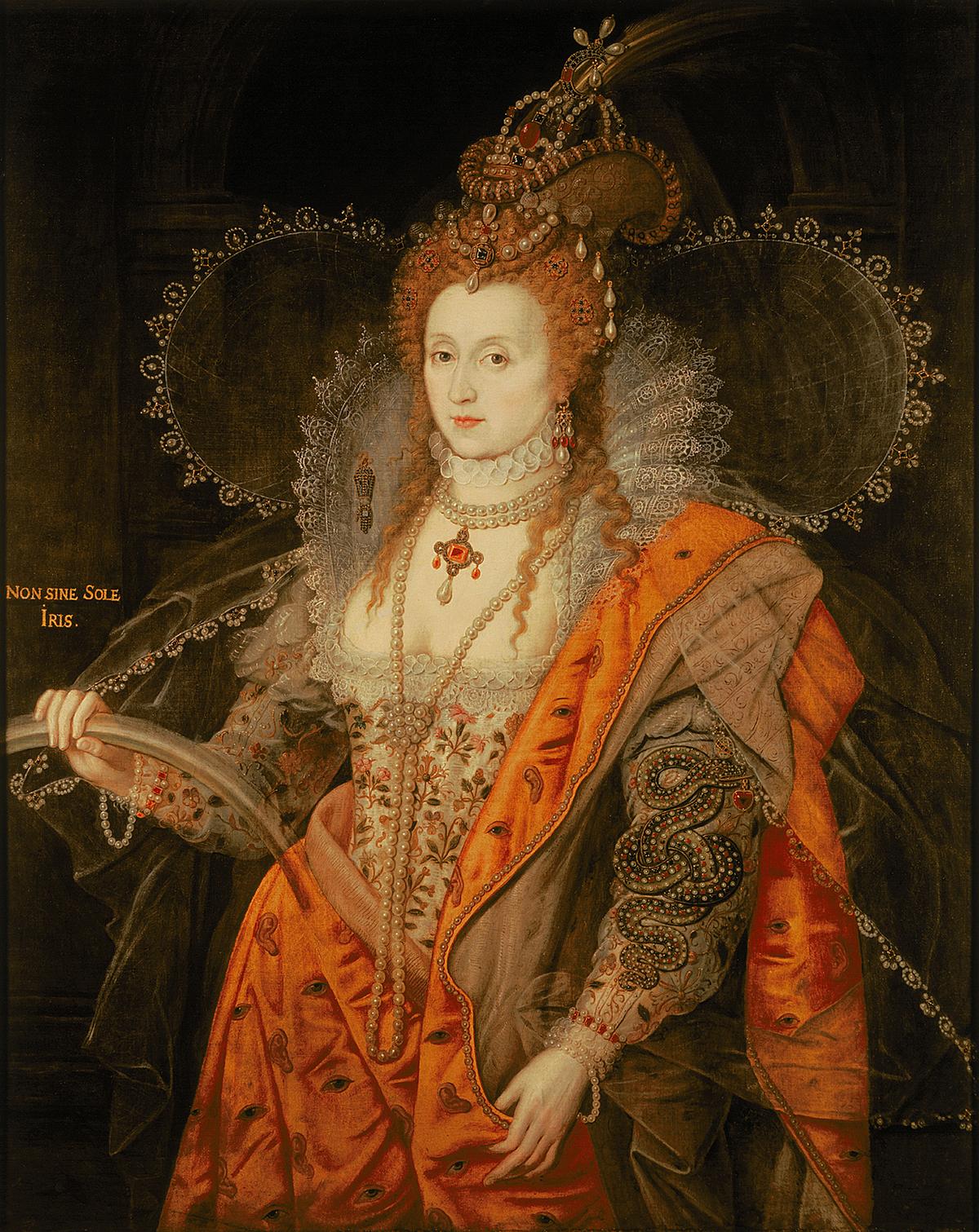 “Elizabeth I (The Rainbow Portrait),” circa 1602, attributed to Marcus Gheeraerts the Younger. Oil on canvas, 50 3/8 inches by 40 inches. Marquess of Salisbury, Hatfield House, Hertfordshire. (Courtesy of Cleveland Museum of Art)