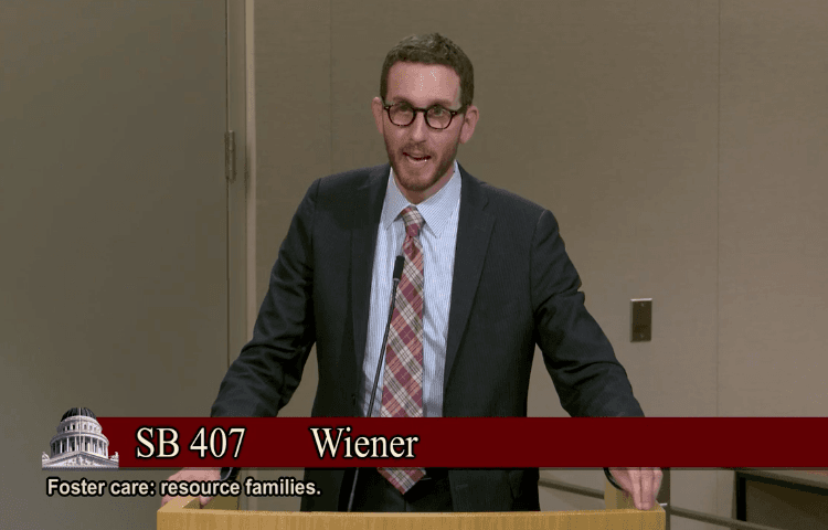 State Sen. Scott Wiener (D-San Francisco) speaks in support of Senate Bill 407 at a hearing in Sacramento on April 25, 2023. (Screenshot via California State Senate)