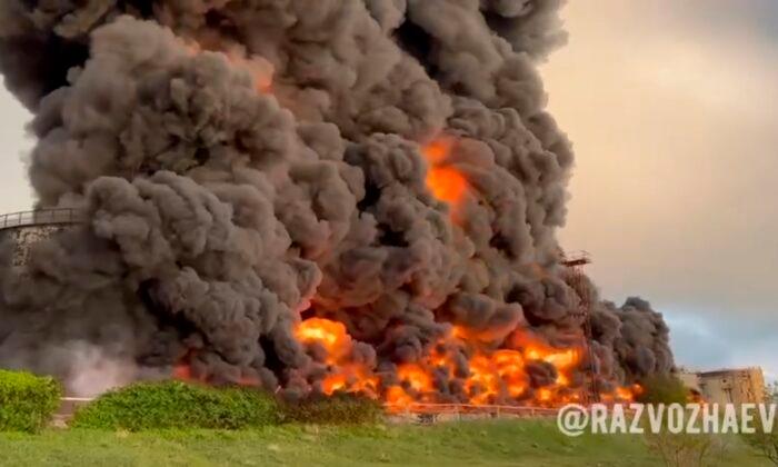 Crimea Oil Depot Burns; Ukrainian Drone Attack Suspected
