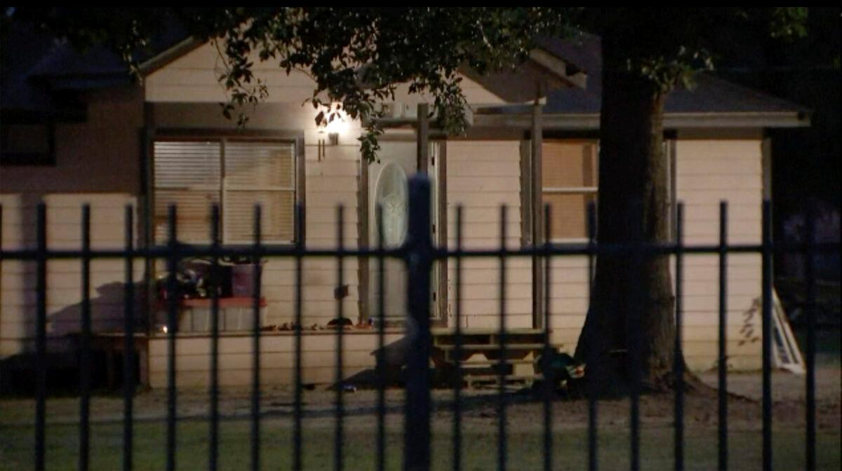 A home that is the scene of a shooting in which 5 people were killed, in Cleveland, Texas, on April 29, 2023. (KTRK via AP)