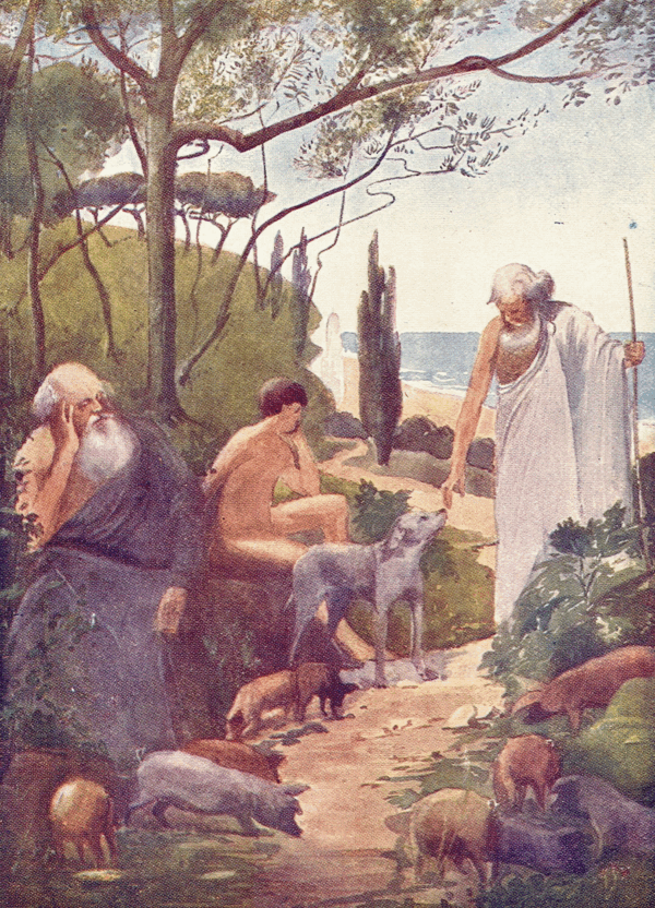 His dreams of returning home did not live up to the reality, as expressed in Tennyson's dramatic monologue. The return of Ulysses, illustration by E.M. Synge from the 1909 children's book series "The Story of the World." (Public Domain)