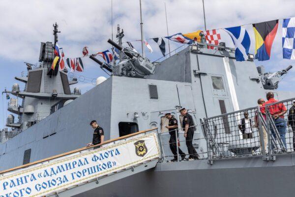 A general view of the Russian military frigate "Admiral Gorshkov" docked at the port in Richards Bay, South Africa, on Feb. 22, 2023. (Guillem Sartotio/AFP via Getty Images)
