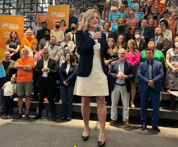 Alberta NDP Leader Rachel Notley addresses supporters as she kicks off her campaign for the provincial election in Calgary on May 1, 2023. (The Canadian Press/Colette Derworiz)