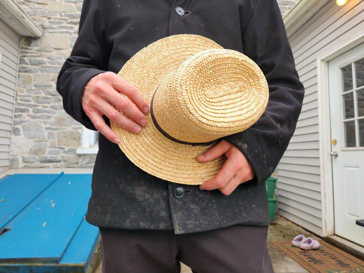A member of the Amish community in Lititz, Pa., wears traditional clothing on April 27, 2023. (Allan Stein/The Epoch Times)