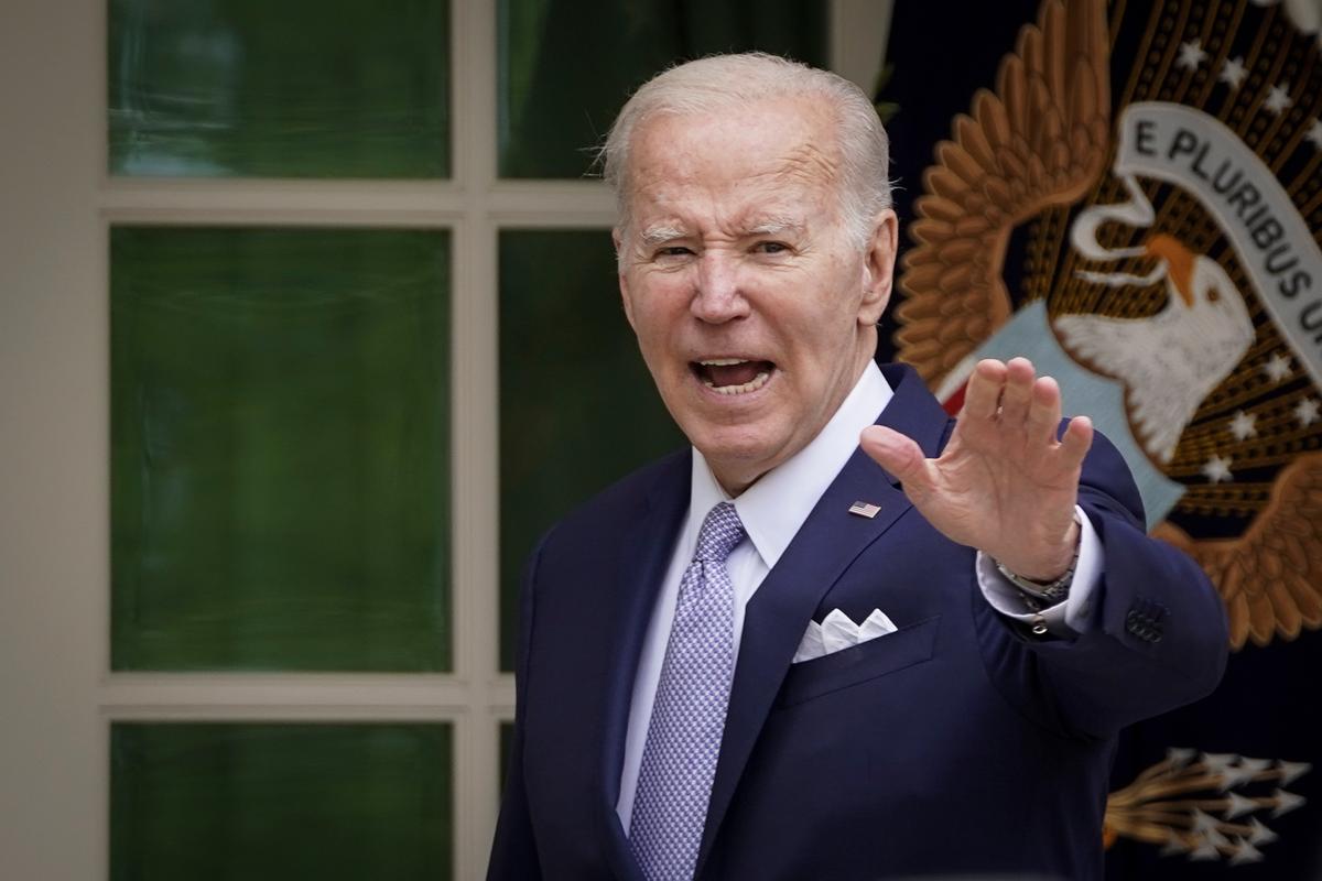 President Joe Biden speaks about "building on the small business boom" during National Small Business Week in the Rose Garden at the White House on May 1, 2023. (Madalina Vasiliu/The Epoch Times)