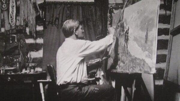 Russell working in his studio in Great Falls, Montana, January 1, 1924. (Public Domain)