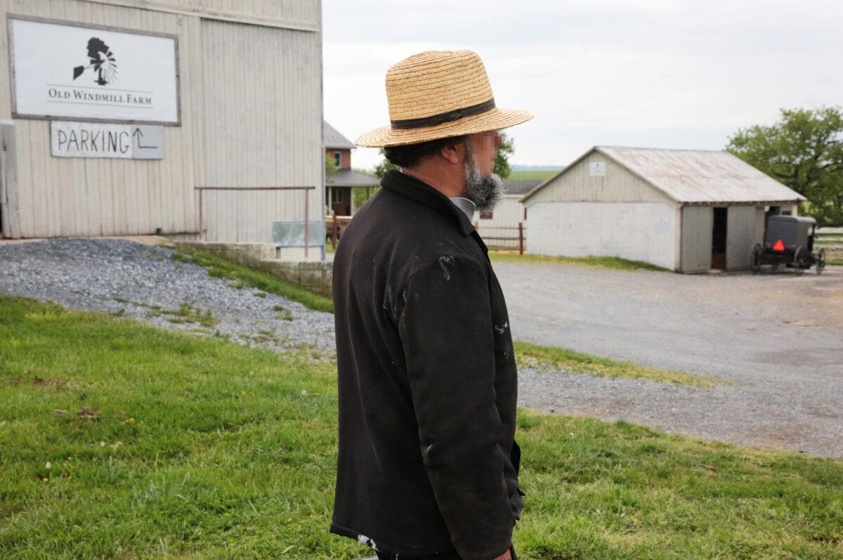 Farm owner Jesse Lapp at the Old Windmill Farm in Ronks, Pa., on April 26, 2023. (Richard Moore/The Epoch Times)