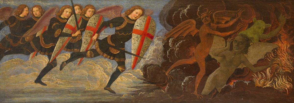 "Saint Michael and the Angels at War With the Devil," 1448, by Domenico Ghirlandaio. Tempera on panel. Detroit Institute of Arts. (Public Domain)