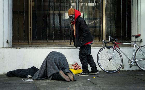Homeless individuals in San Francisco, Calif., on Feb, 22, 2023. (John Fredricks/The Epoch Times)