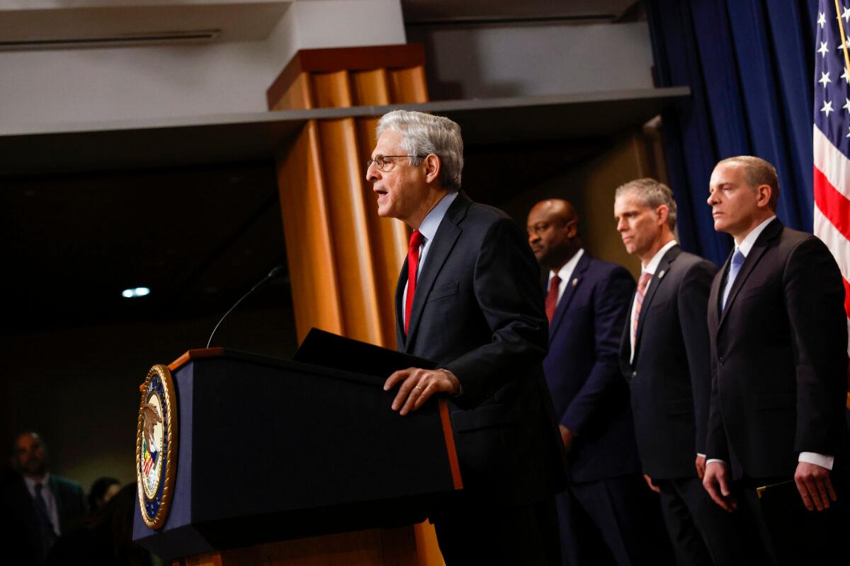 Attorney General Merrick Garland speaks at a news conference at the U.S. Department of Justice in Washington on May 2, 2023. (Anna Moneymaker/Getty Images)