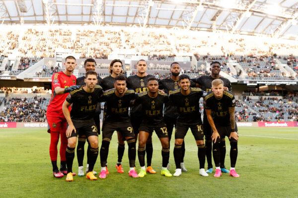  The Los Angeles Football Club, LAFC, pose for a pre-match team photo for the semi-final of the CONCACAF Champions League versus the Philadelphia Union in Los Angeles on May 2, 2023. (Courtesy of LAFC)