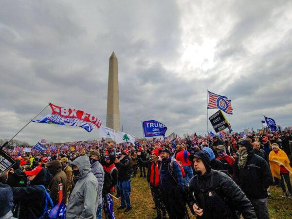 People gather near the Washington Monument on the National Mall in Washington for the ‘Stop the Steal’ rally on Jan. 6, 2021. (Courtesy of Michael Hamilton)